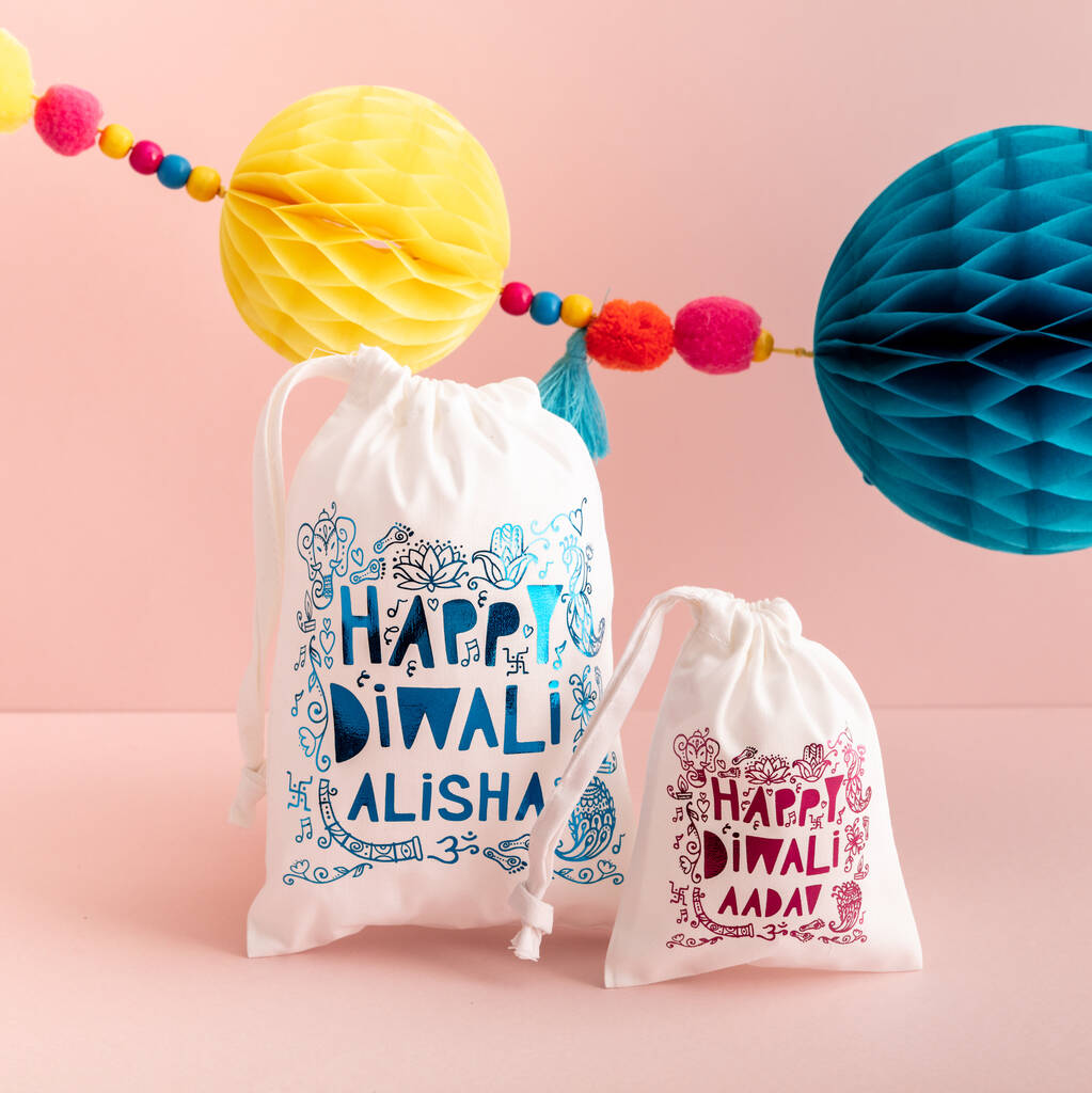 Personalised Foil Print Happy Diwali Bag, 1 of 3
