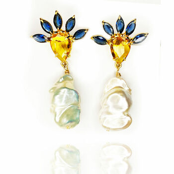 Kyanite And Quartz Baroque Pearl Drop Earrings, 2 of 2