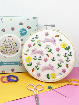 Leaping Bunnies Large Embroidery Craft Kit, 3 of 4