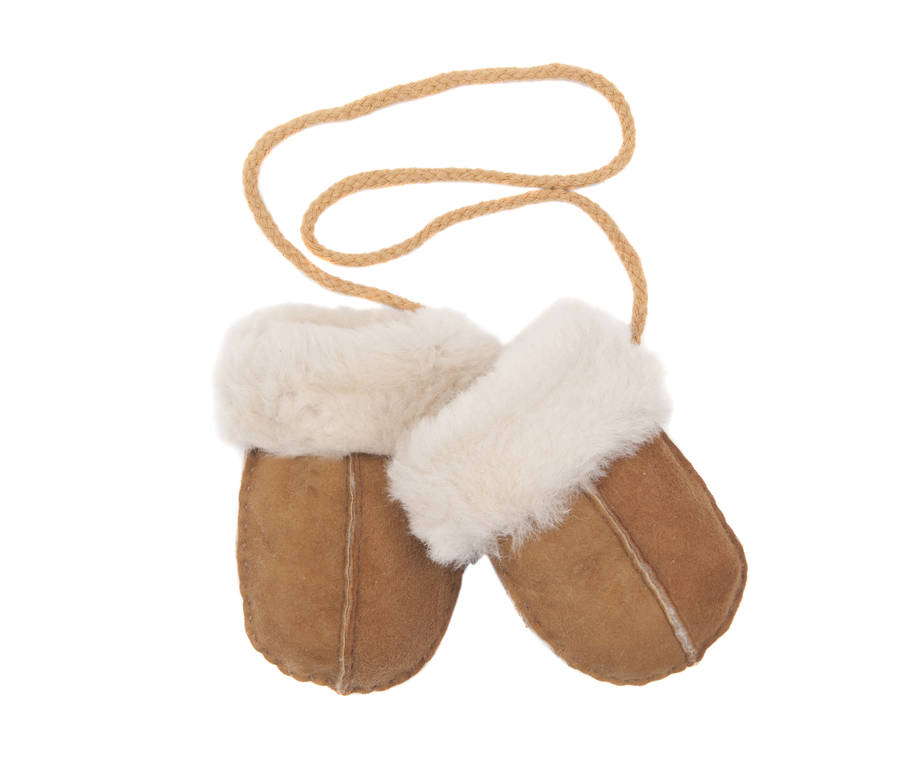 Baby Sheepskin Puddy Mittens On String By Baa Baby