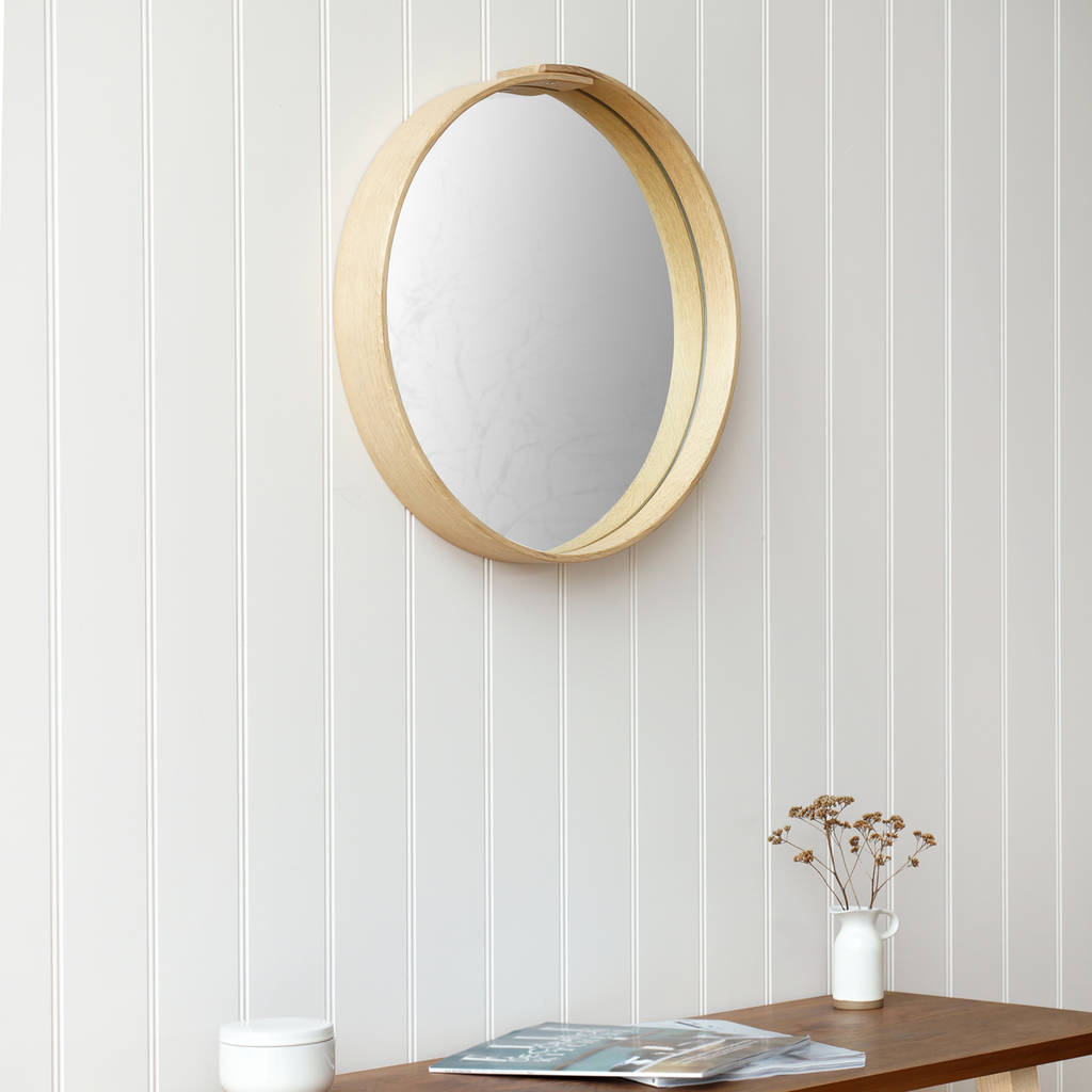 Steam Bent Wooden Framed Circular, Wooden Framed Circle Mirrors