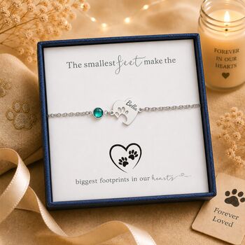 Personalised Dog Paw Print Bracelet Engraved With Birthstone, 3 of 8