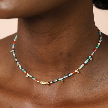 Semi Precious Stone Fish Beaded Necklace In Gold, 2 of 6
