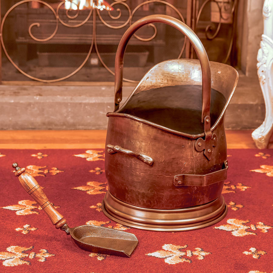 antique brass french coal bucket with shovel by dibor