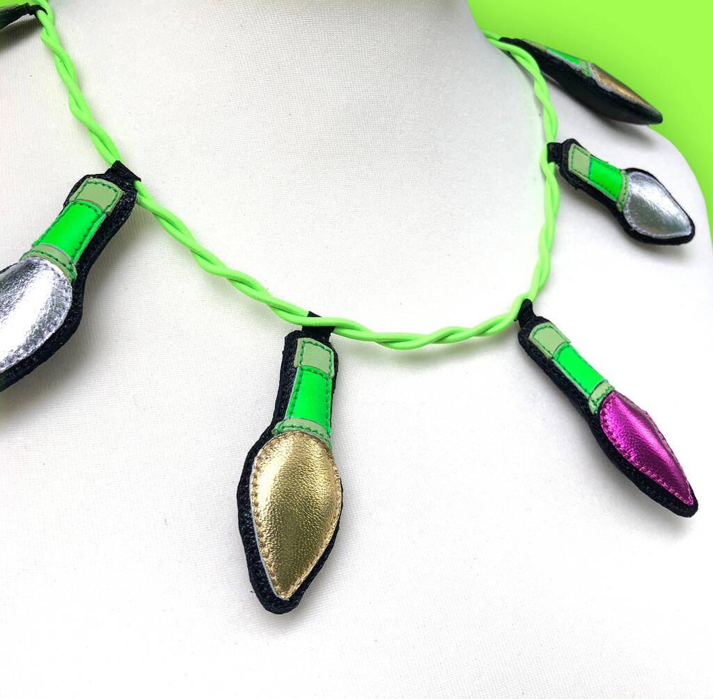 Novelty Leather Christmas Lights Necklace By Jo Gill Designer Maker