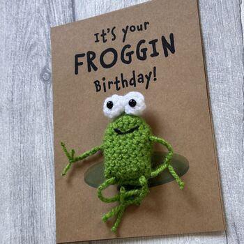 Frog Crochet Birthday Card Handmade, 11 of 12