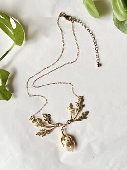 The Agatha Necklace Pearl Oak Leaf Baroque Coin Freshwater Gold Filled Handmade, 3 of 9