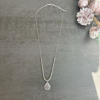 Fine Silver Plated Filigree Teardrop Necklace, 4 of 6