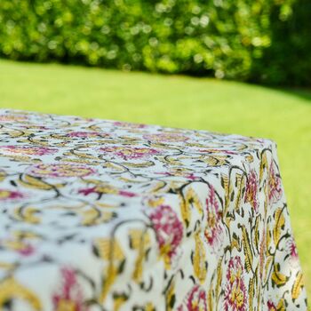 Raspberry Briar Floral Block Printed Tablecloth, 5 of 7