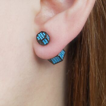 Sterling Silver Hexagon Pave Turquoise Stud Earrings, 4 of 6