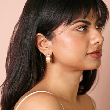 Asymmetrical Layered Bar Hoop Earrings In Gold, 3 of 4