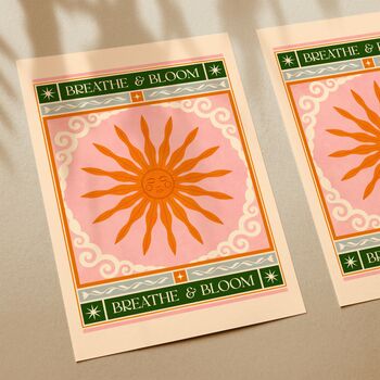 ‘Breathe And Bloom’, Boho Yoga Sun Art Print, 2 of 3