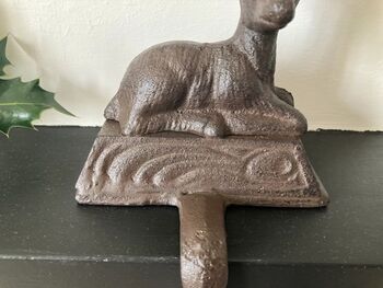 Cast Iron Reindeer Stocking Holder Xmas Mantel Hanger, 4 of 7