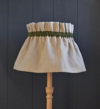 Dolly Natural Linen Scrunchie Lampshade And Green Velvet Trim, 4 of 4