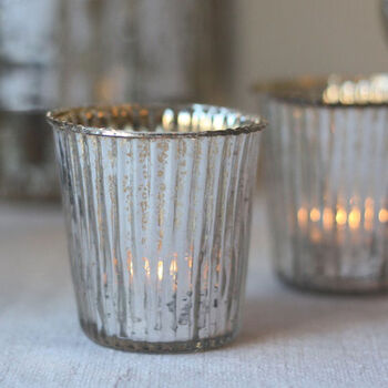 Ribbed Glass Tea Light Holders Silver, 4 of 6