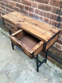 Industrial Reclaimed Console Side Table Drawers 004, 5 of 6