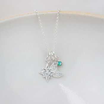 Sterling Silver Birthstone Star And Moon Cluster Pendant, 3 of 7