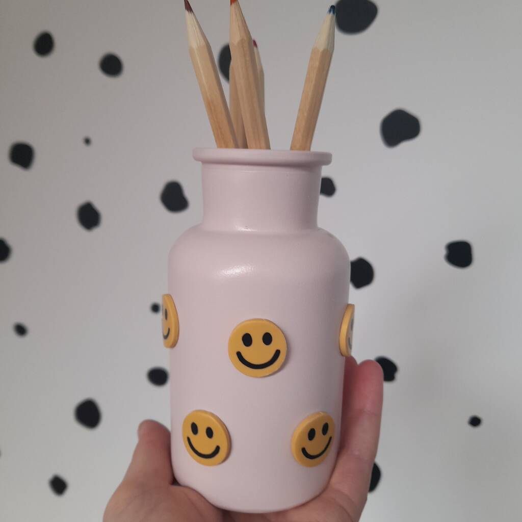 Smiley Face Decorated Mini Vase / Pencil Pot