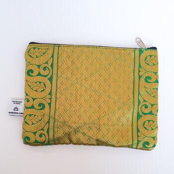 Sari Zipper Pouch, Wallet, Coin Purse, Gold And Green, 7 of 12