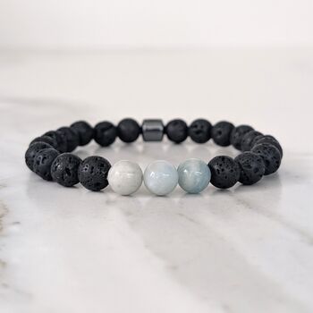 Men's Aquamarine And Lava Bead March Birthstone Bracelet, 4 of 11