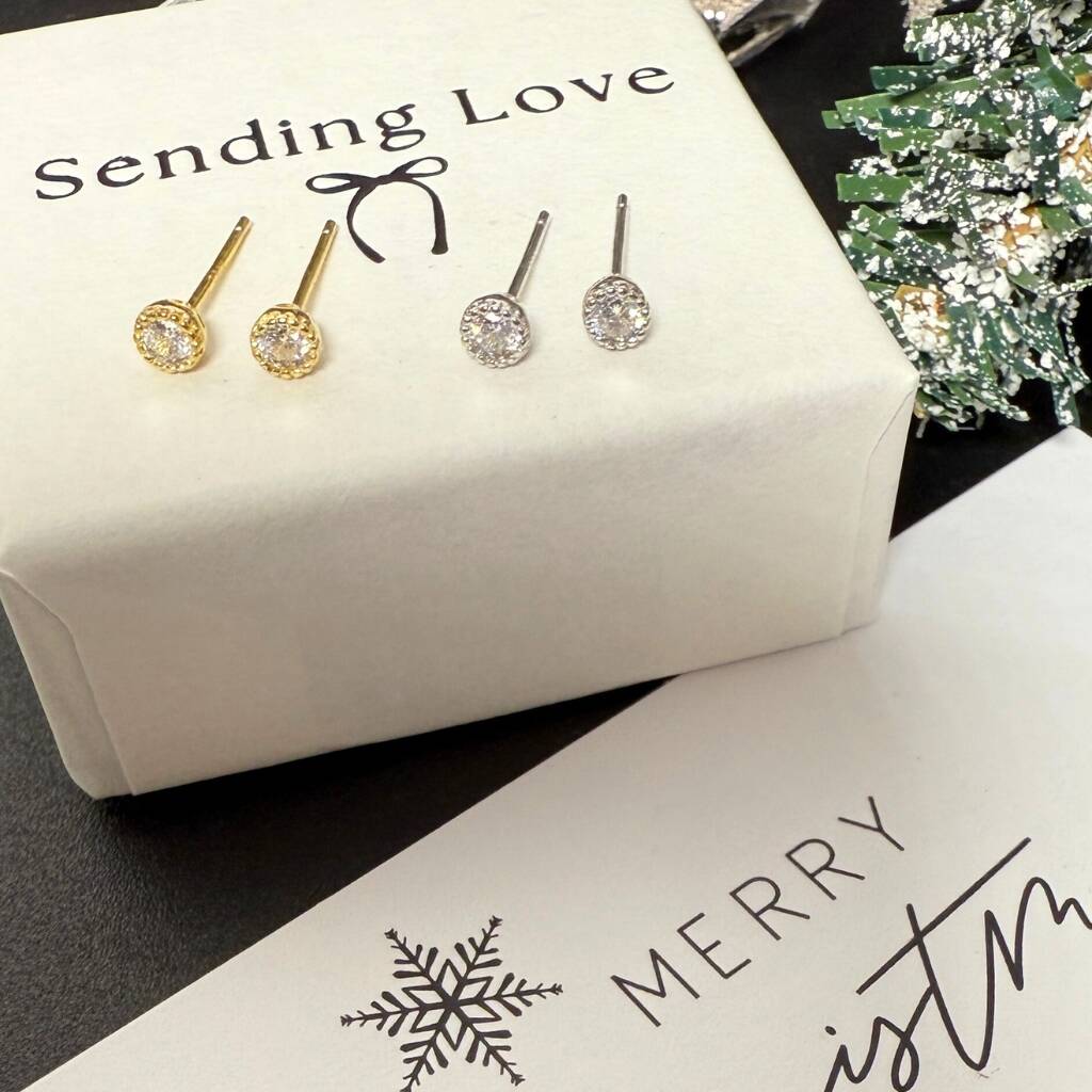 Diamond Cz Earrings Christmas Gift Set Gold And Silver, 1 of 10