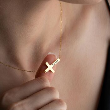 Sideway Cross Name Necklace In Sterling Silver, 4 of 6
