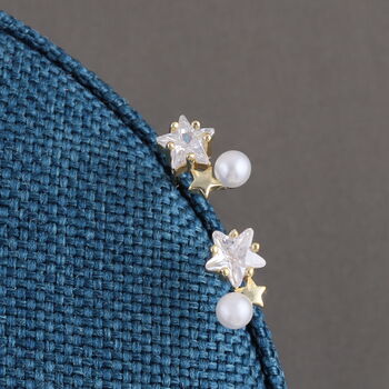 Friendship Star Pearl Sterling Silver Earrings, 3 of 7
