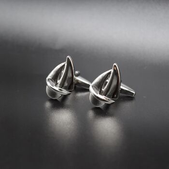 Sailboat Cufflinks Silver Nautical Gift For Sailors And Ocean Lovers, 4 of 5