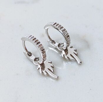The Palm Tree Accent Pyramid Hoop Earrings, Silver, 2 of 5