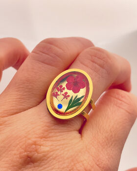 Cocktail Ring With Red Flowers In Gold Or Silver, 6 of 10