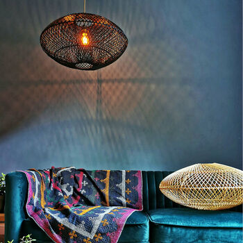 Black Oval Rattan Lampshade, 2 of 3