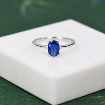 Sterling Silver One Carat Sapphire Blue Cz Oval Ring, 4 of 11