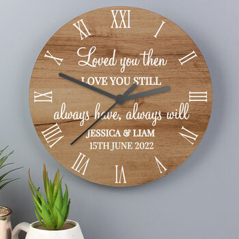 Personalised Free Text Wood Effect Round Wall Clock, 5 of 6