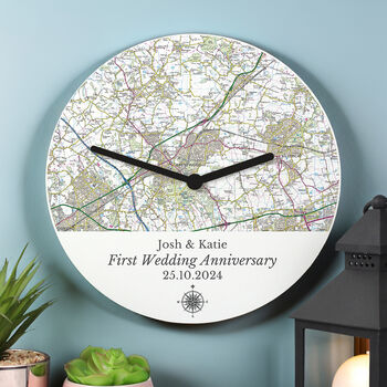 Personalised Present Day Map Compass Wooden Clock, 3 of 4