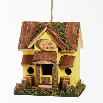 Personalised Yellow Lodge Wooden Bird House, 2 of 8