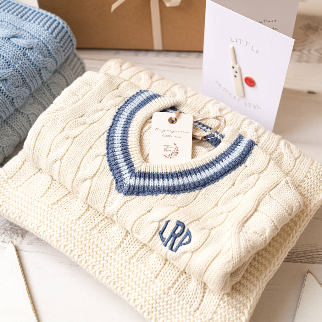 Baby Cricket Jumper And Cable Blanket Gift Set, 1 of 12