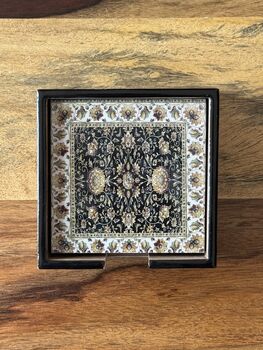 Set Of Six Coasters With Case, Indian Jaal Print, Black, 3 of 5