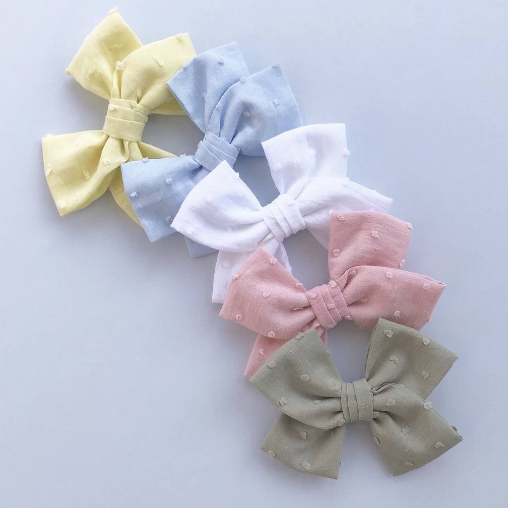 Little Love Cotton Hair Bow Pastel Dot By Lovebysusie