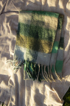 Green Grey Plaid Warm Wrap Scarf, 4 of 4