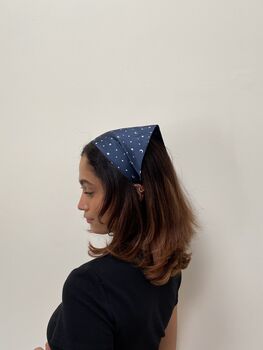 Navy Star Print Silk Audrey Headscarf, 5 of 9