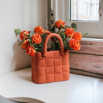 Orange Garden Weave Basket Handbag Vase, 3 of 8