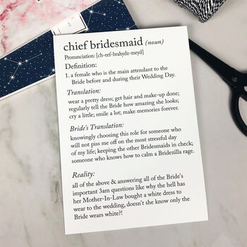Funny Bridesmaid Definitions A5 Card, 9 of 10