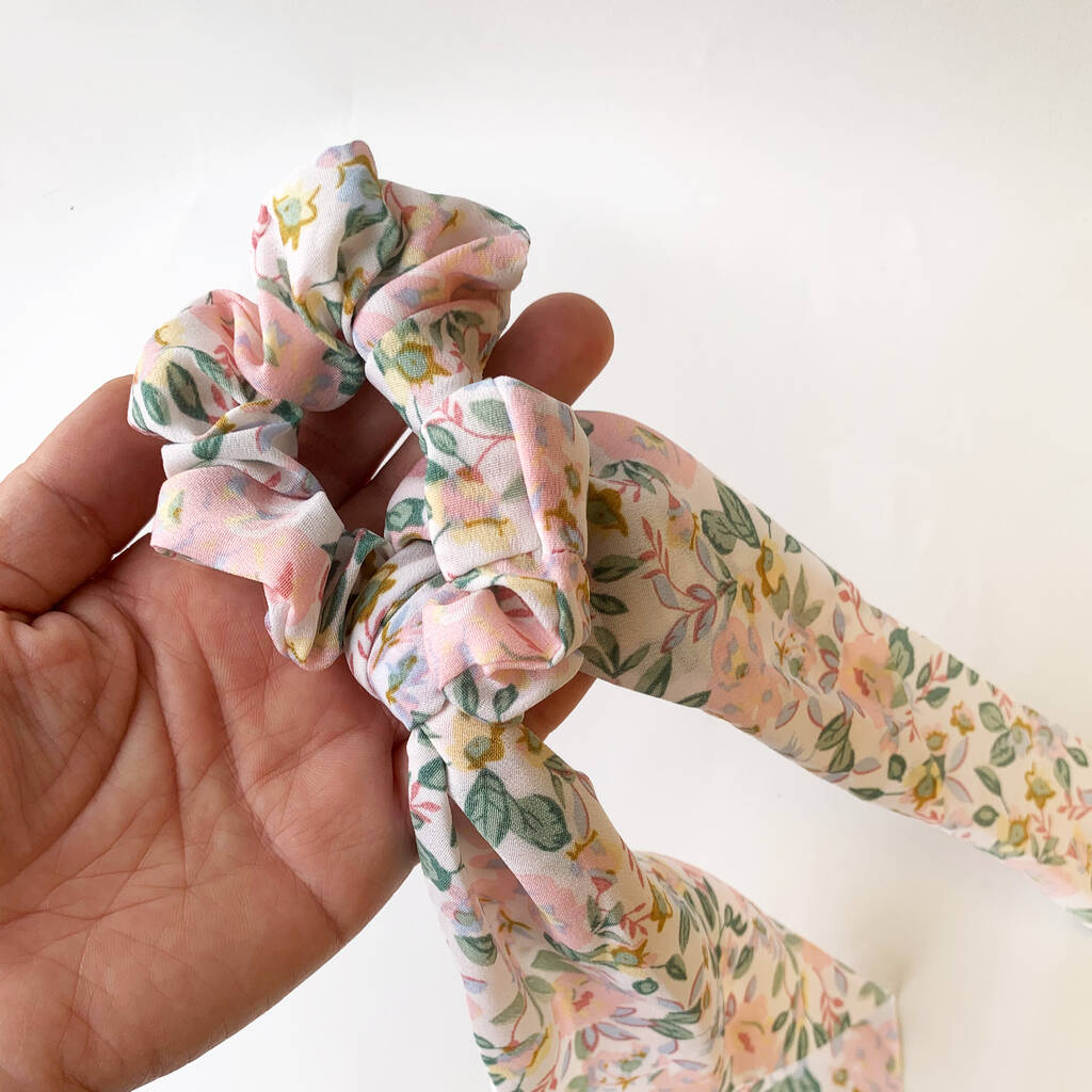 Flower Pattern Scarf Hair Scrunchie By Vintage Lane