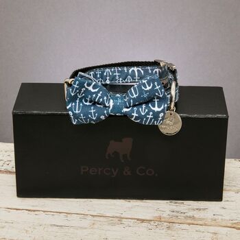 The Salcombe Blue Nautical Anchor Dog Collar Bow Tie, 8 of 8