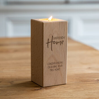 Personalised Happy New Home Gift Wood Candle Holder, 4 of 5