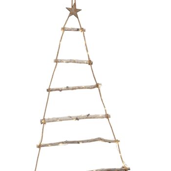 Wooden Hanging Christmas Tree With Star And Lights, 3 of 4