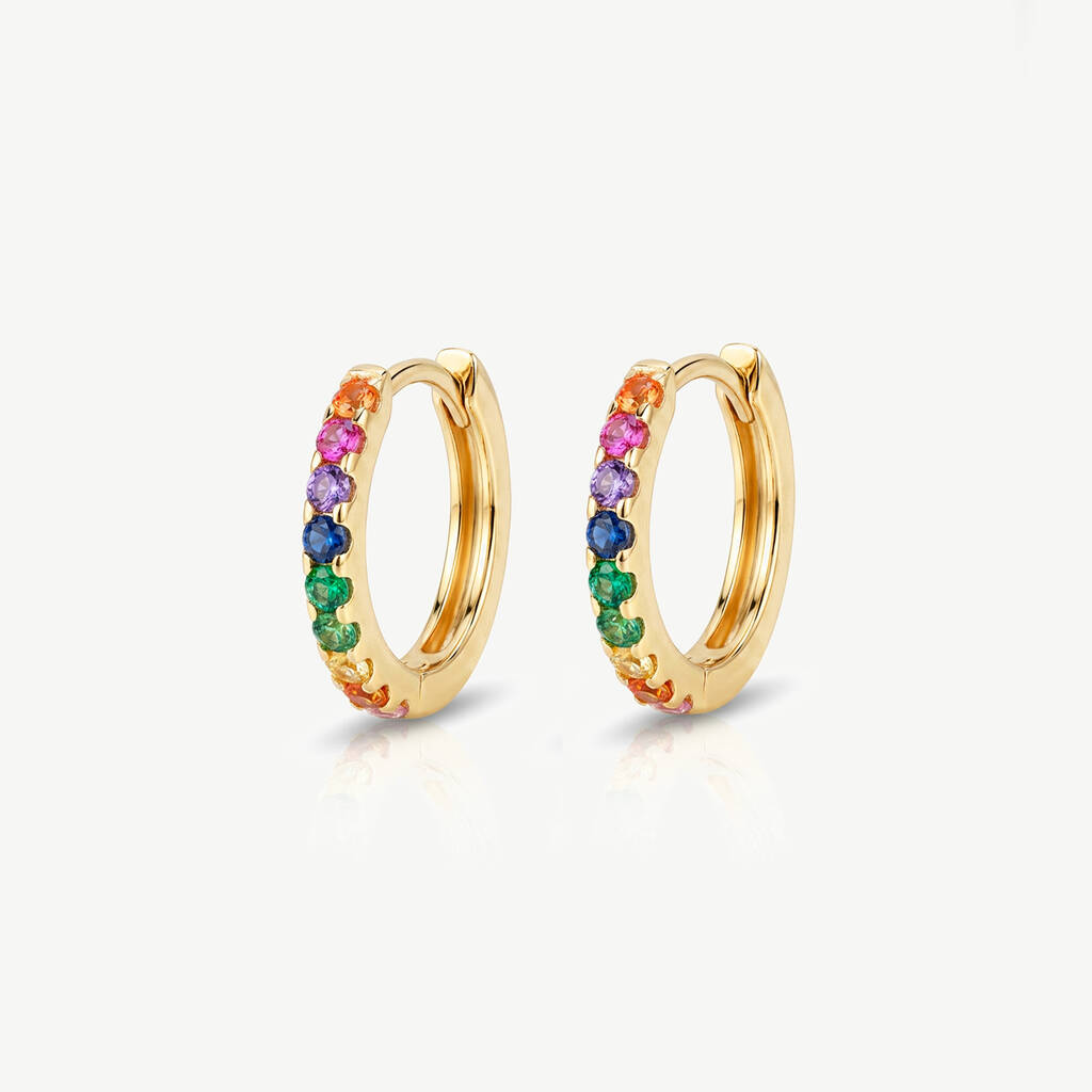 Women's Small Hoop Earrings With Colourful Stones, Rainbow Jewellery In 18k Gold, 1 of 5