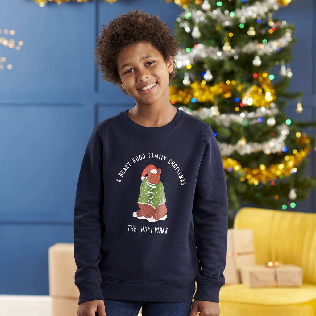 Personalised Cotton Bear Family Child Christmas Jumper, 1 of 6