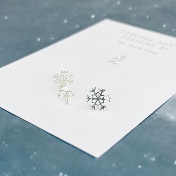 Let It Snow Sterling Silver Snowflake Stud Earrings, 3 of 5