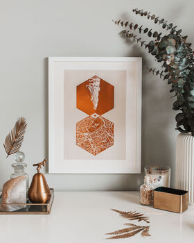Personalised Double Hexagon Map Print, 2 of 8